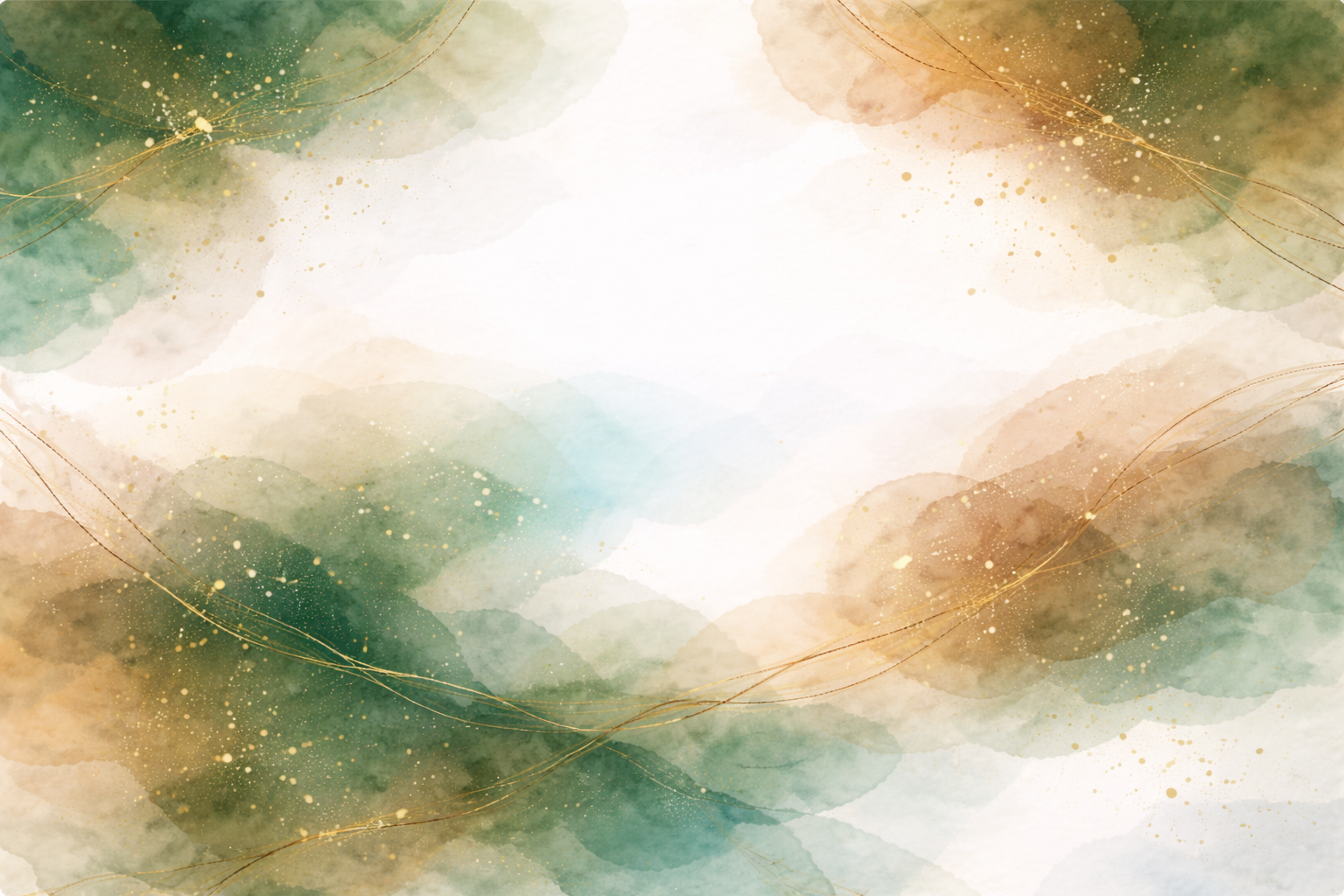 Ink Wash No. 7 — emerald green and bronze watercolor with gold veins background